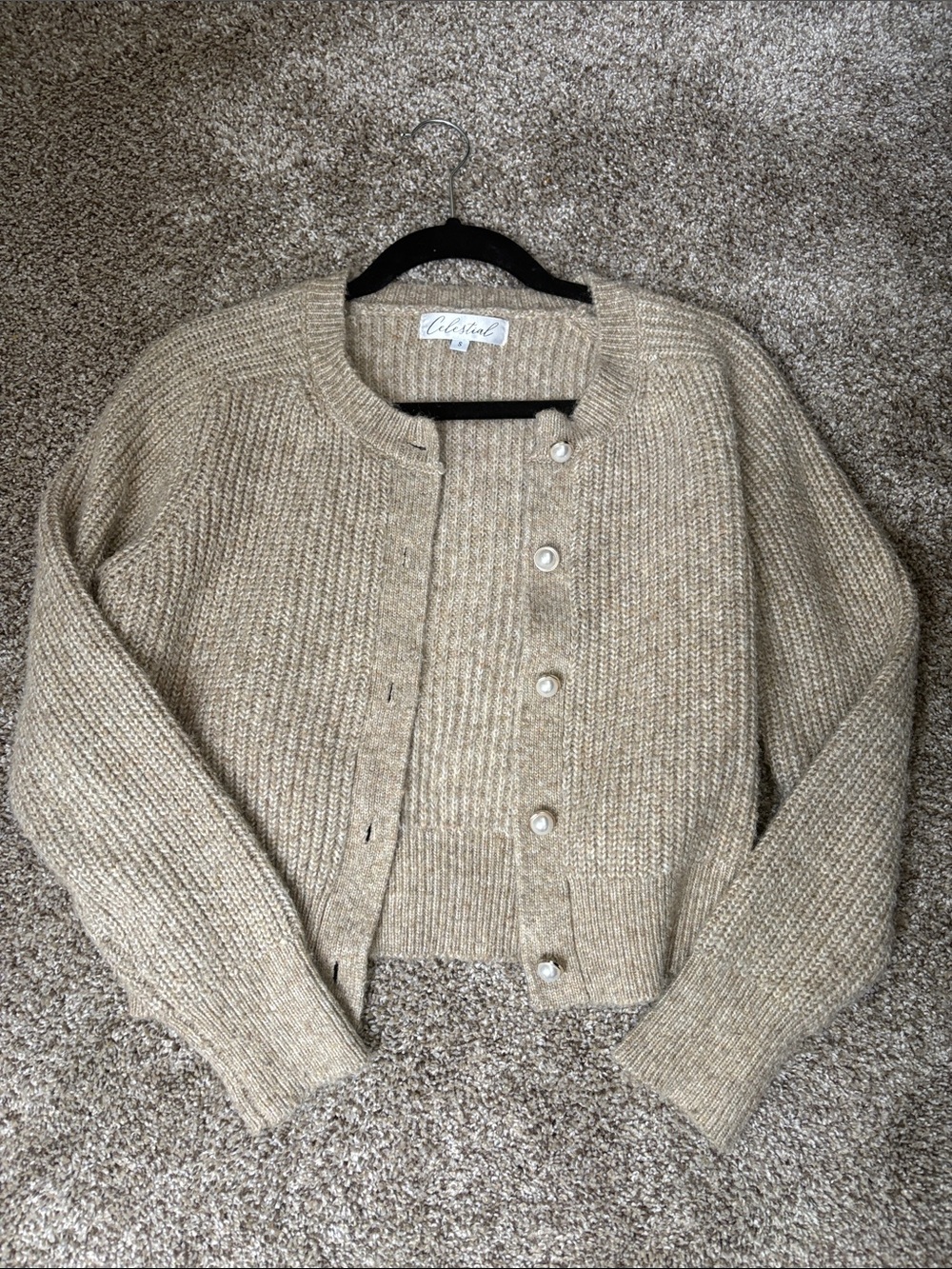 Beige-Tan Chunky Knit Button Cardigan